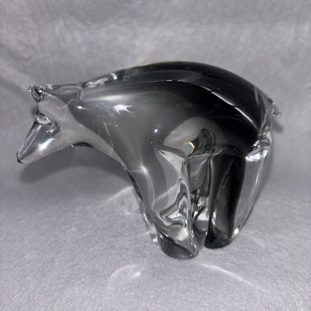 Crystal Polar Bear Figurine Paperweight Smoked Clear Fade To Black Signed SA EUC